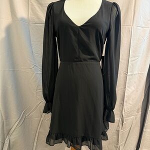 Lulu's Black Long Sleeve Dress with Ruffle Hem